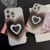 Stylish Black Gradient Love Heart Glitter With Camera Glass Film Phone Cover Case for iPhone 16 15 14 13 12 11 Pro Max Plus