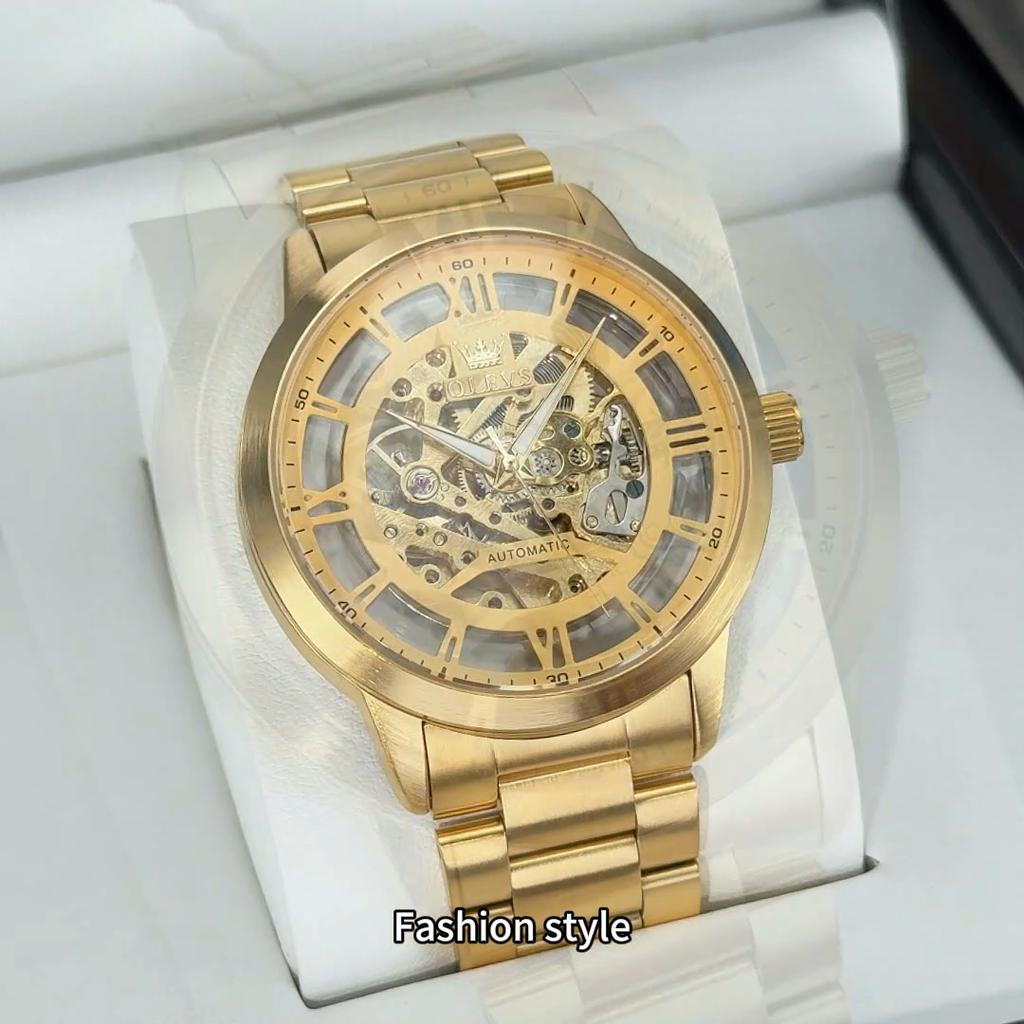 OLEVS Mens Watch Skeleton Automatic Mechanical Watch Stainless Steel Luminous Watches For Man Original Luxury Business Gifts