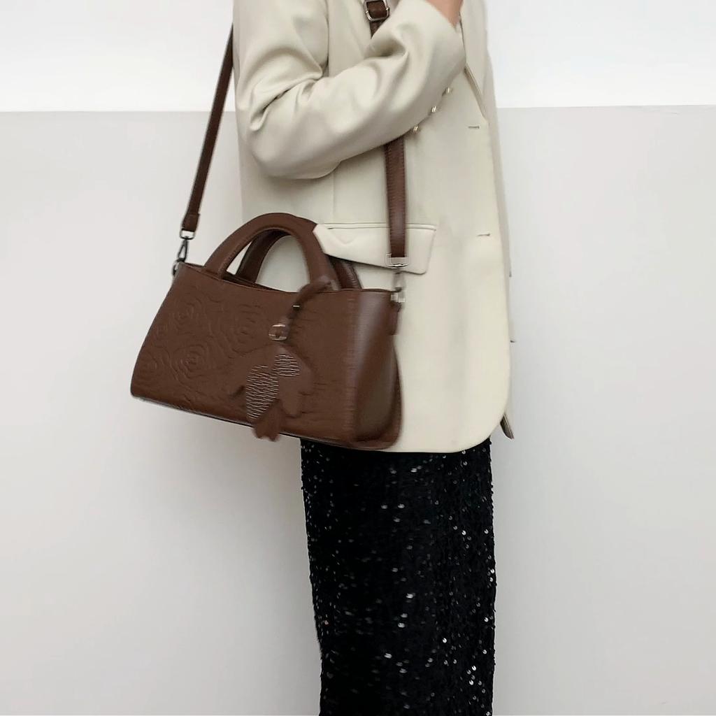 Elegant Embossed Flower Design Faux Leather Tote Bag with Adjustable Shoulder Strap