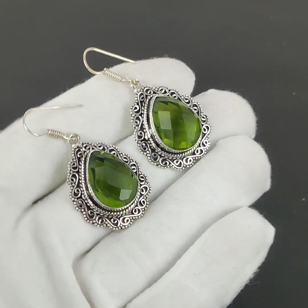 Unique Peridot Gemstone Earrings, 925 Sterling Silver Earrings, Silver Earrings For Gift, Peridot Dangle Drop Earrings For Valentine's Day Gifts