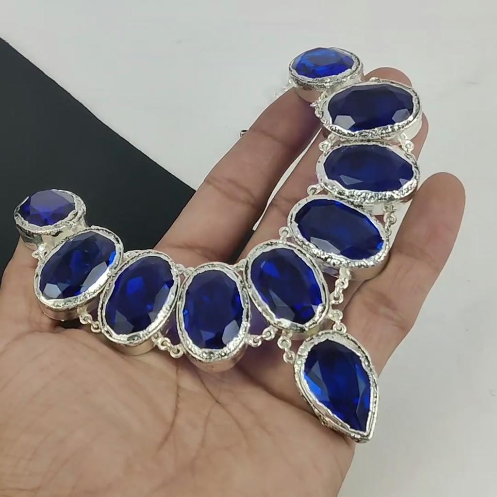 Blue Sapphire Gemstone Handmade 925 Sterling Silver Electroform Necklace, Blue Sapphire Silver For Wife Unisex Necklace, Gift For Mom