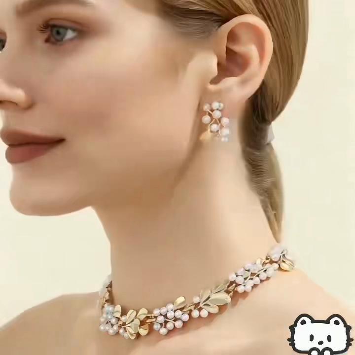 3 Pcs Rhinestone Imitation Pearl Earrings Necklace Set Two-piece Vintage Choker Accessory Light Luxury Jewelry Sets Wedding