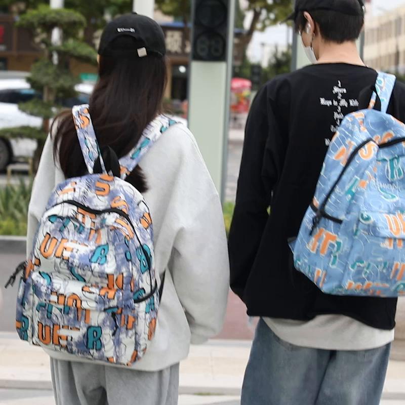 Women Large Capacity Backpack Men's Graffiti Print Backpack Student Schoolbag
