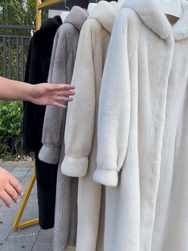 New High-end Imitation Velvet Mink Fur Coat Fur Coat Women's Long Hooded Environmentally Friendly Fur Coat