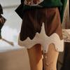 Autumn Winter Contrast Color Patchwork A-line Skirt Women Elastic Waist Pockets Lolita Sweet Chain Asymmetrical Female Clothing