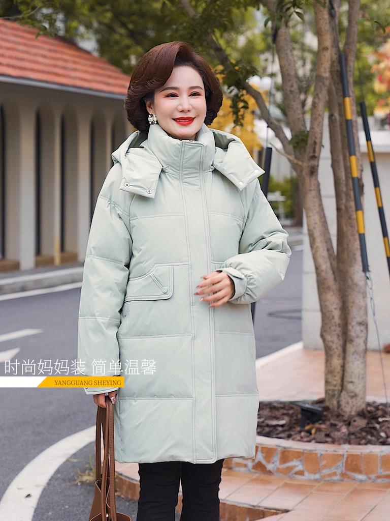 Middle Age Women Winter Long Down Jackets Vintage Plus Size Prakas Hooded Elegant Thick Warm Down Coats Woman Outerwears