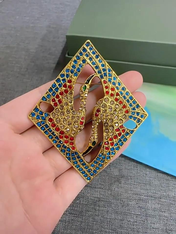 Heavy Industry Retro Ethnic Style Double Crane Brooch Alloy Diamond-encrusted Temperament Unique Men's Blazer Corsage Badge