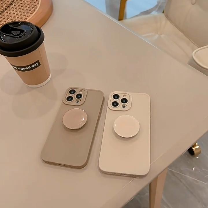 Retro einfarbig matt mit Halter Hülle für iPhone 15 14 13 12 11 Pro Max 7 8 Plus XS X XR SE 2 Mini Soft Silikon Bumper Cover