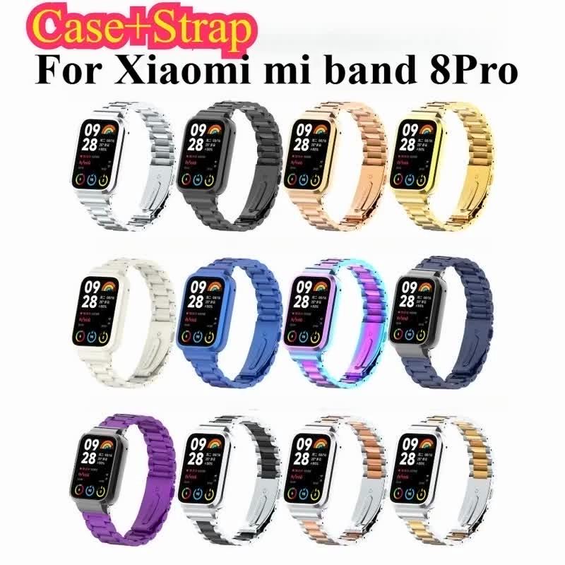 Für Xiaomi Mi Band 8 Pro Edelstahl-Uhrenarmband Metallarmband Gehäuse Schutzhülle für mi band 8 pro Armband Schutzabdeckung Rahmen
