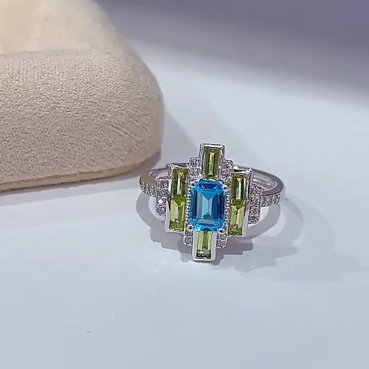 SACEGEMS 925 Sterling Silver 4*6mm Natural Swiss Blue Topaz Luxury Rings for Women Created Wedding Engagement Party Fine Jewelry