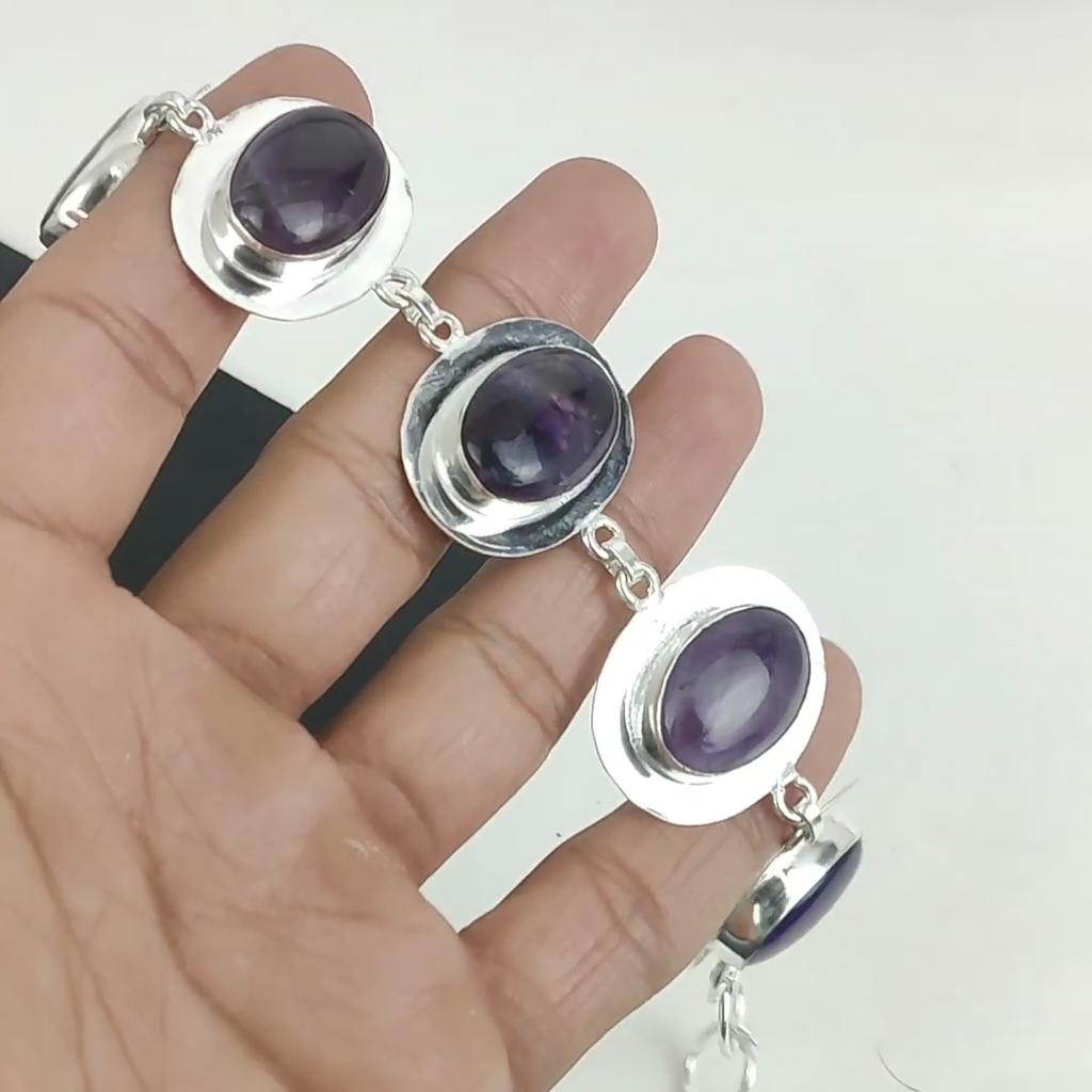Natural Amethyst Gemstone Handmade 925 Sterling Silver Bracelet, Amethyst Bracelet For Wife , Unisex Bracelet, Engagement Gifts