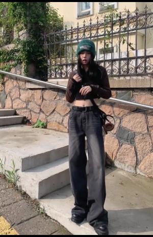 Женские черные серые американские ретро-джинсы, широкие мешковатые брюки, уличные брюки, мода 2000 года, джинсовые брюки Spice Girls