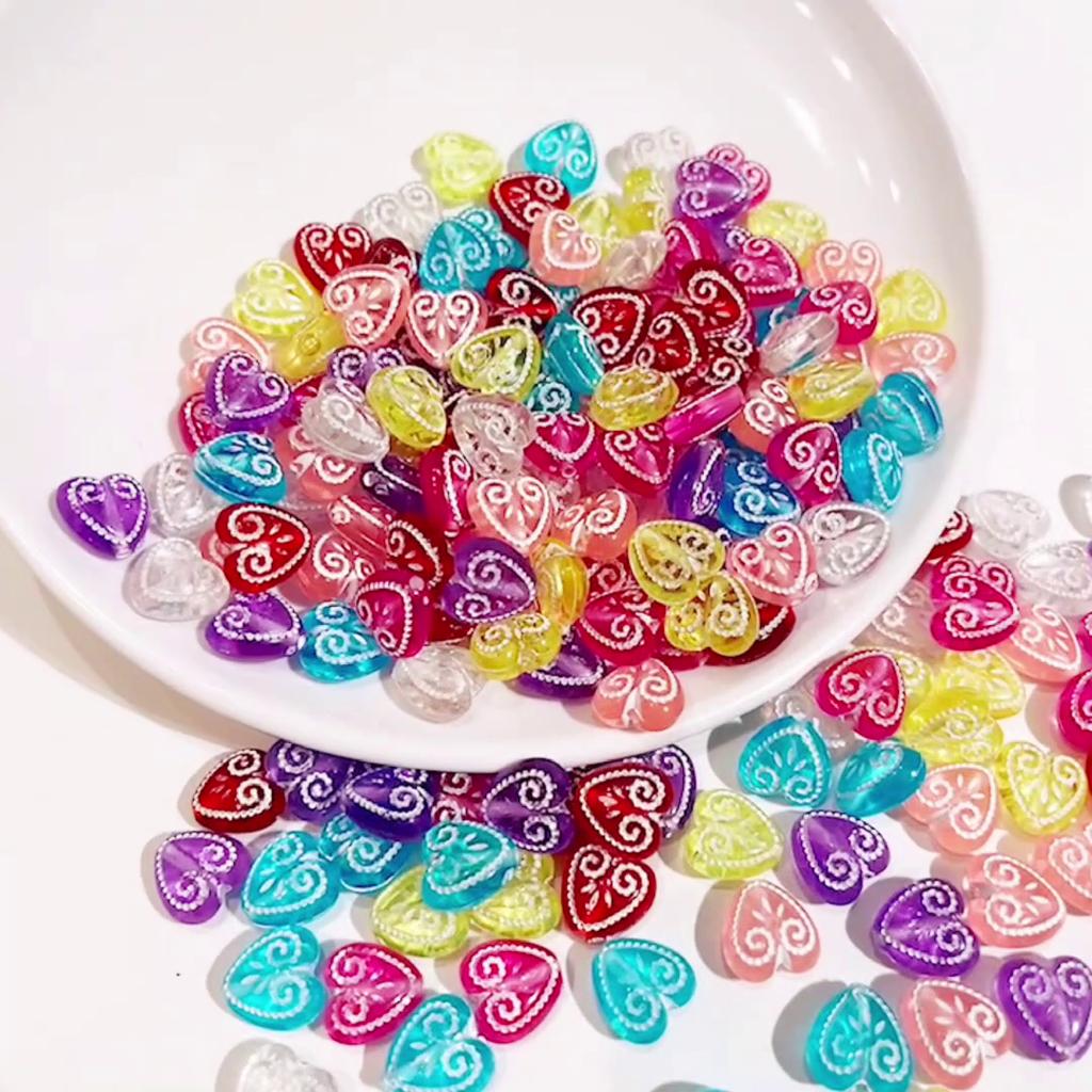 60 buc. margele de dragoste cu imprimare în relief acrilic pentru bricolaj, colier, brăţară, cercei, bijuterii, accesorii de artizanat
