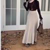 Korean Fashion Autumn Winter Women Maxi Long Skirt High Waist Black Beige Grey Knitting Skirt Elegant Feminine Pleated Skirts Womens