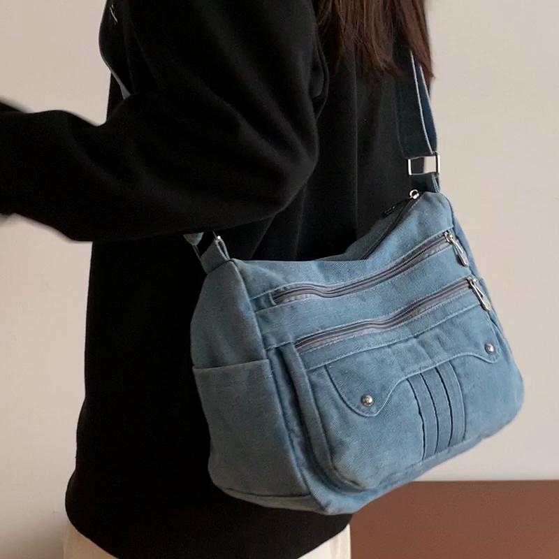 Dámská džínová taška Velkokapacitní crossbody taška Cestovní nákupní taška