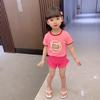 Été bébé filles col rond manches courtes lait lettre haut imprimé + volants Shorts mignon maillot de bain costume