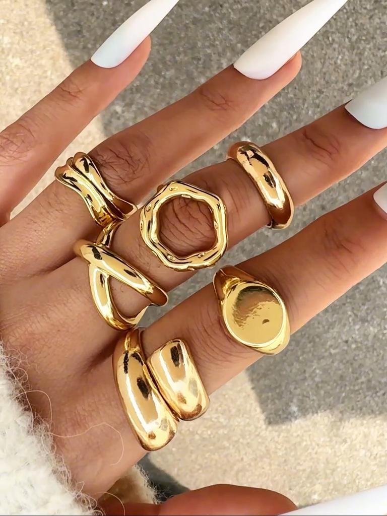 Cross Border Niche Trend Design Photosensitive Ring Women's Jewelry Exaggerated Geometric Curved Open Joint Ring Set