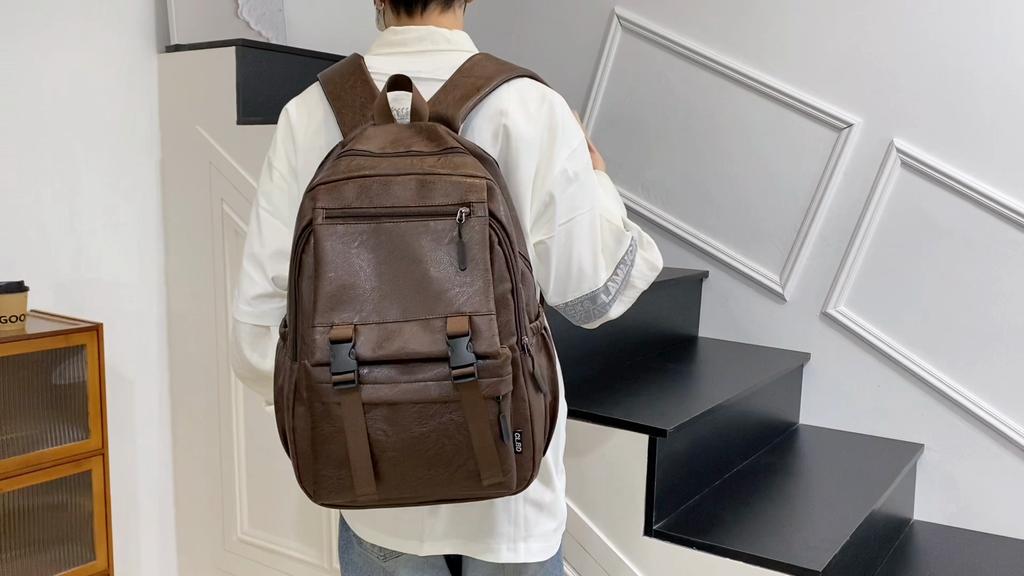 PU Soft Leather Business Computer Bag Men's Travel Backpack Large Capacity Student Backpack