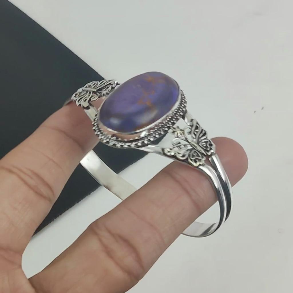 Natural Purple Copper Turquoise Gemstone Handmade 925 Sterling Silver Cuff Bangle, Turquoise Bangle,For Wife, Unisex Bangle, Gifts For Easter