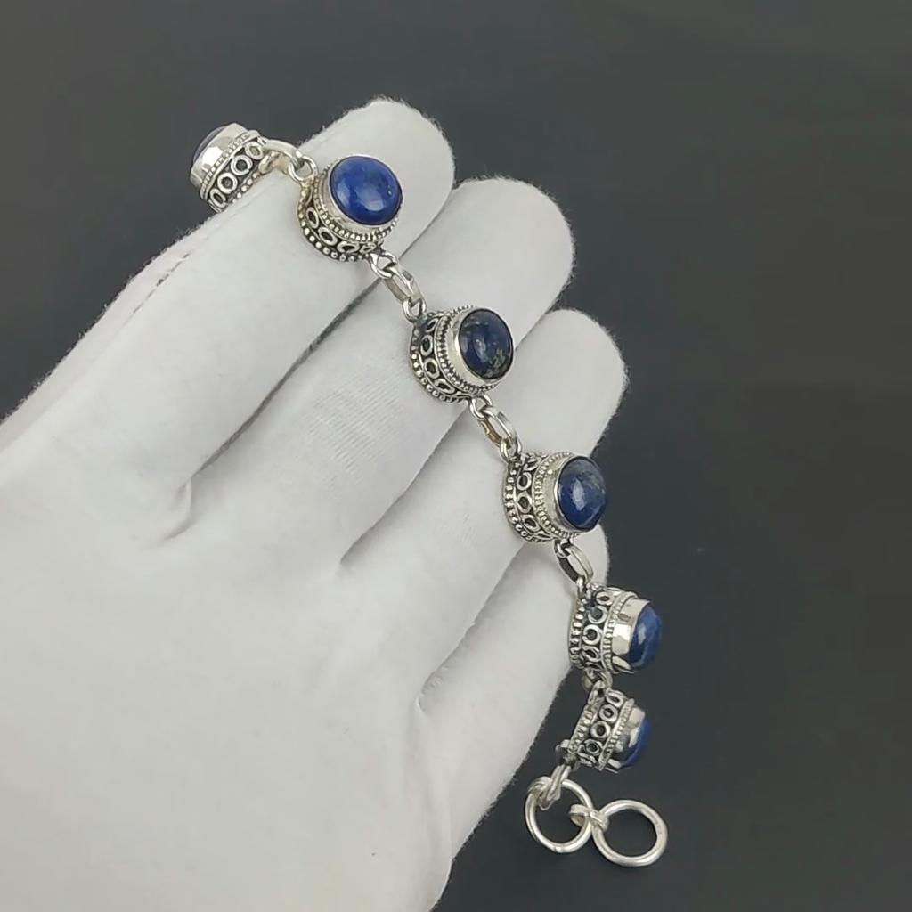 Natural Lapis Lazuli Bracelet 925 Sterling Silver Bracelet Adjustable Chain Bracelet Handmade Boho Bracelet Gemstone Jewelry Engagement Gifts