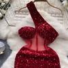 One Shoulder Mini Dress Women Shiny Sequin See-through Mesh Patchwork Slant Neck Sleeveless Cocktail Party Short Backless Sheath Slim Fit Club