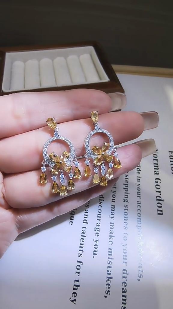 S925 Silver Colorful Crystal Tassel Earrings French Palace Style Drop Earrings