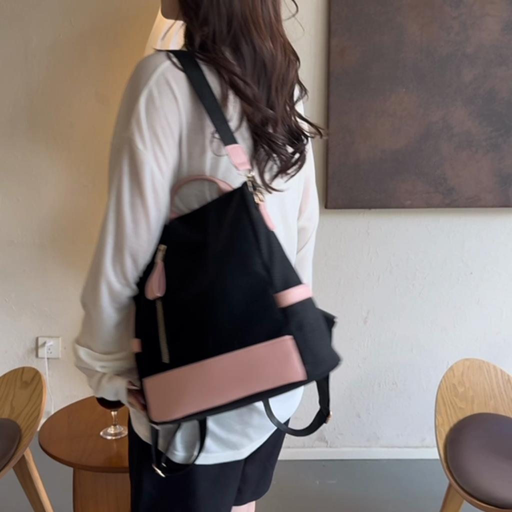 Women's Large Capacity Backpack Color Block Commuter Travel Anti-Theft Backpack Multi-Function Shoulder Bag