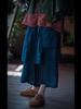 Johnature Women Dark Blue Vintage Straight Pants Elastic Waist Patchwork Trousers Summer Loose Casual Pants