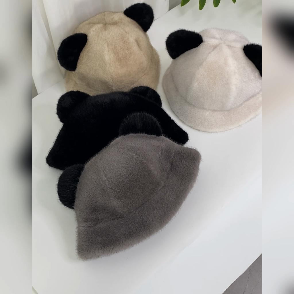 A faux mink fur environmentally friendly artificial fur bear ear hat for women with thick winter ear protection