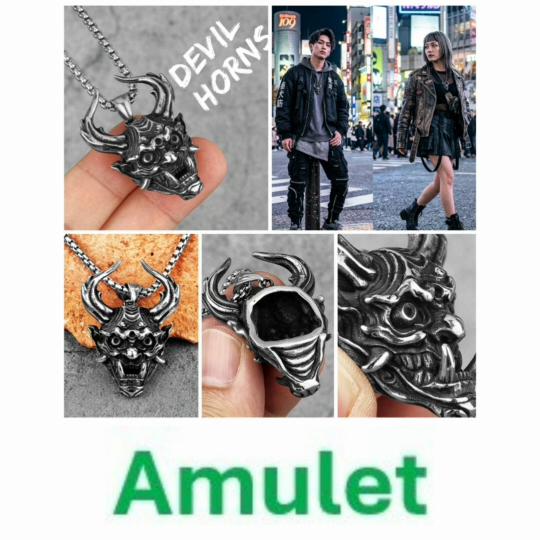 Vintage Japanese Monster Devil Demon Mask Pendant Necklace Chain Unisex Men Women Fashion Gothic Amulet Talisman Jewelry Party Gift