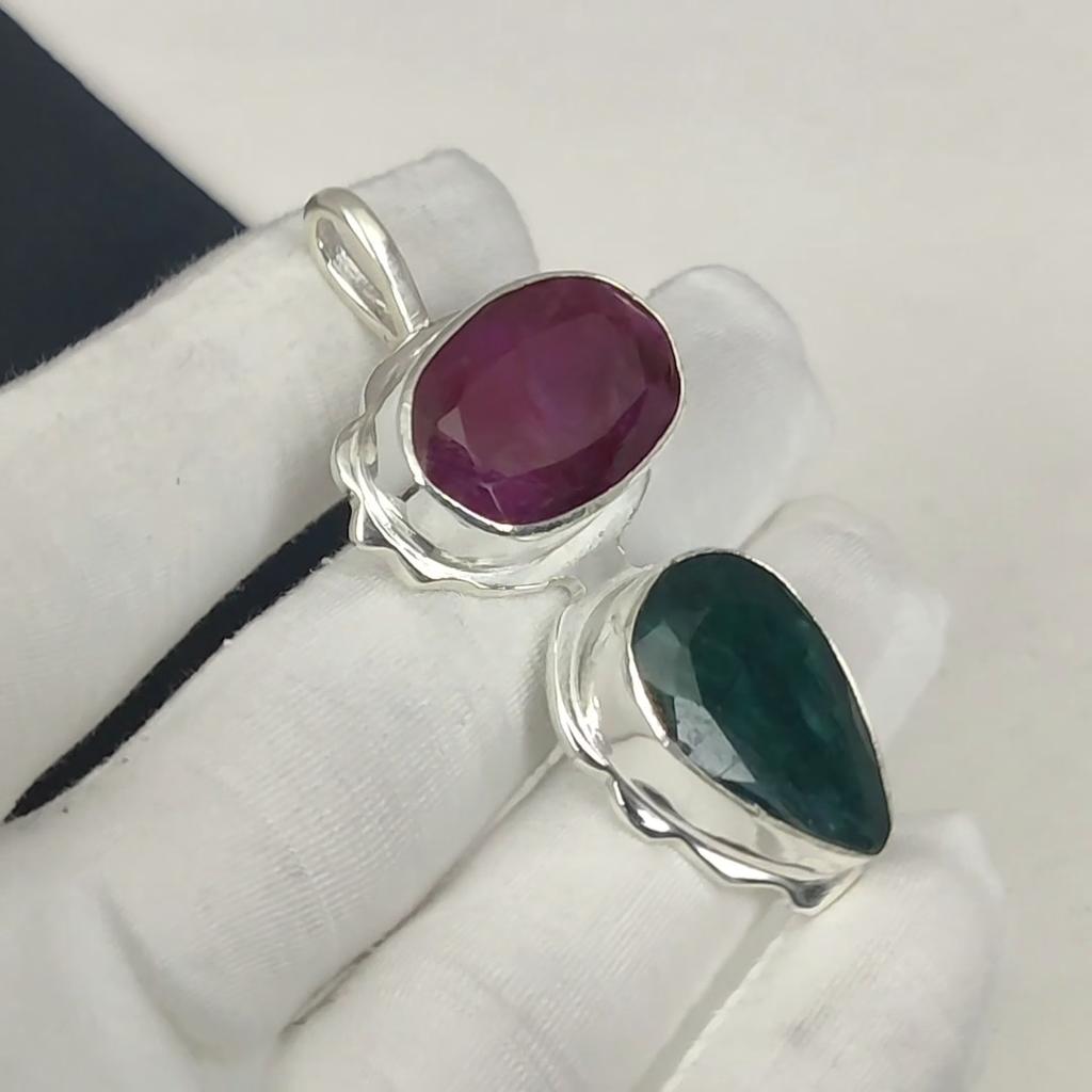 Kashmir Ruby, Emerald Gemstone Silver Pendant In 925 Sterling Silver- Handmade Design, Everyday Wear Jewelry, Unique Pendant Easter Gift