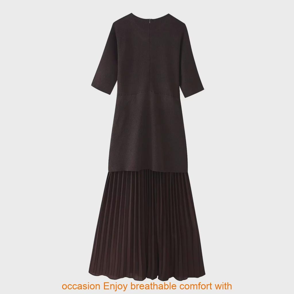 Elegantes Polyester-Kurzarmkleid mit Einsätzen und Rundhalsausschnitt für Damen für den Frühling