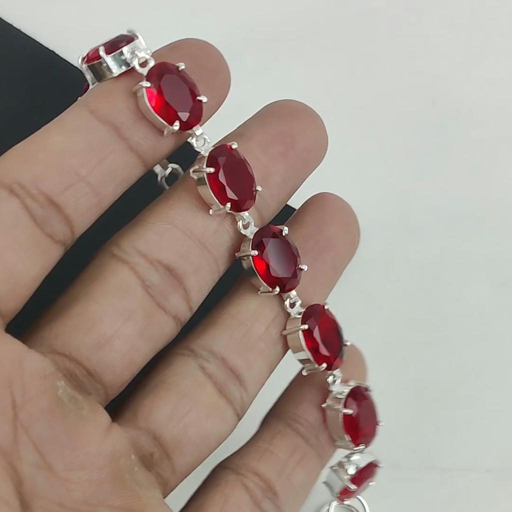 Zierliches Armband aus rotem Granat und Edelstein, handgefertigt, 925 Sterling Silber, rosa Kunzit-Armband für die Frau, Unisex-Armband, Thanksgiving-Geschenk