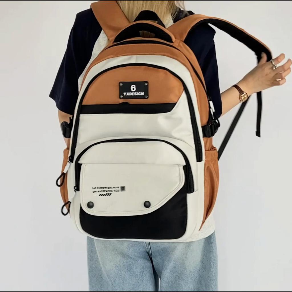 Junior High School Student Backpack Female Grade 3-9 Large Capacity Schoolbag Color Block Lightweight Men Travel Backpack