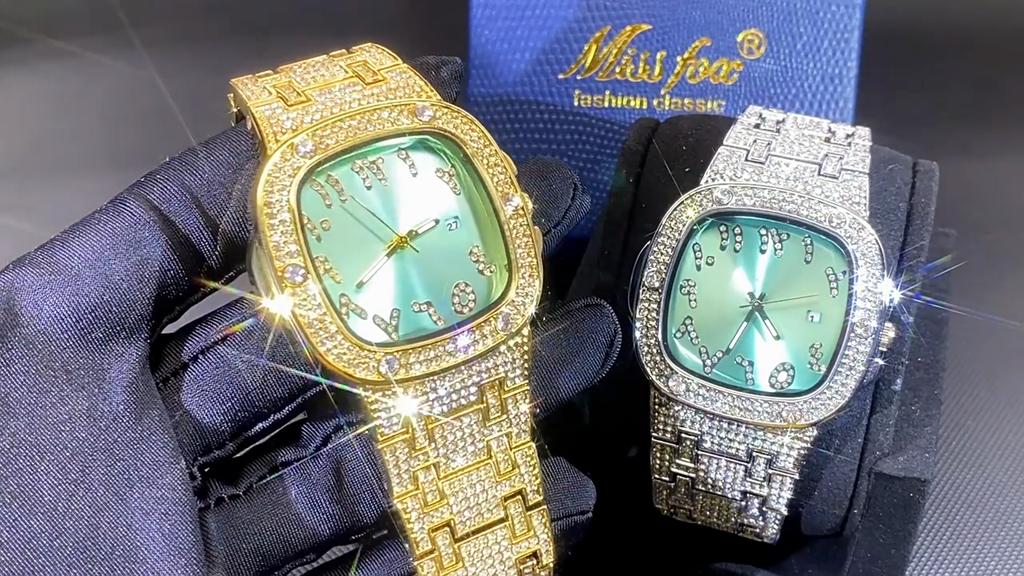 Luxury Diamond Watch for Men Hip Hop Style Bling Iced Out Wristwatch Fashion Square Steel Waterproof Clock