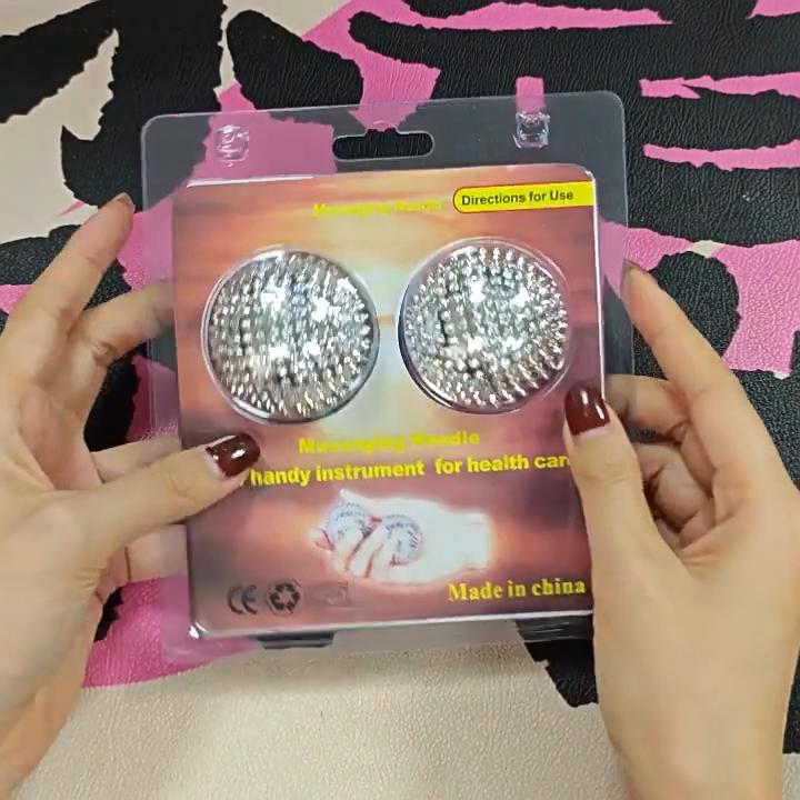 1 Pair Magnetic Massage Ball Hand Massage Acupressure Therapy Ball Silver