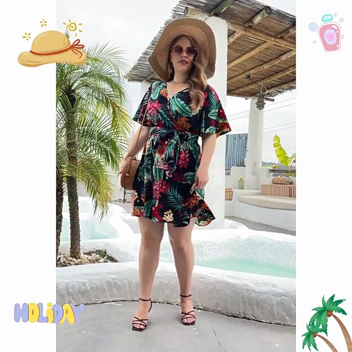 Rochie de vară de damă, mărime mare, cu imprimeu floral, rochii casual de vacanță, rochii boeme de călătorie pe malul mării, cu decolteu în V.
