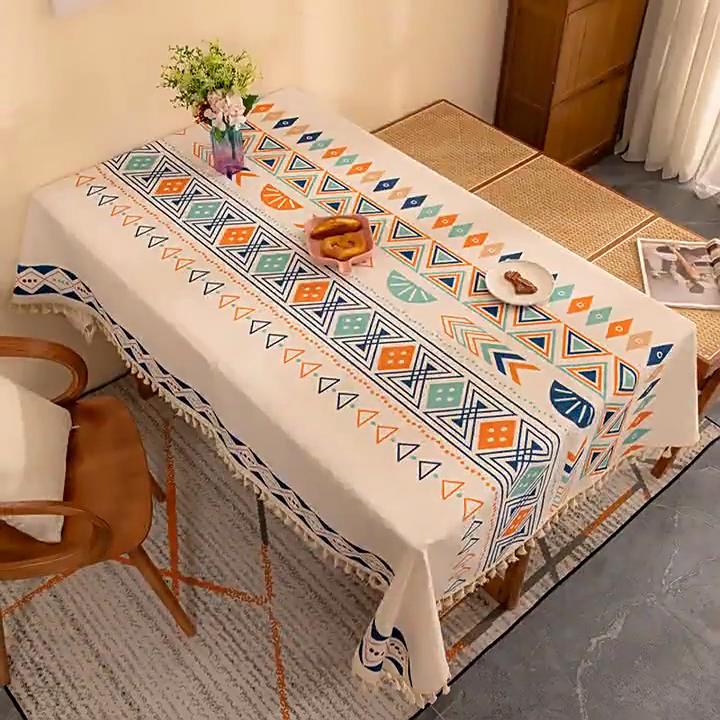 Fabric Tablecloth Waterproof Bohemian Style Home Rectangular Tassel Tablecloth Ins Style Tablecloth