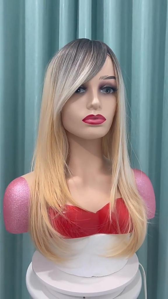 Synthetic Long Straight Hair Wig Blonde Ombre Color for Women Girls Daily Use