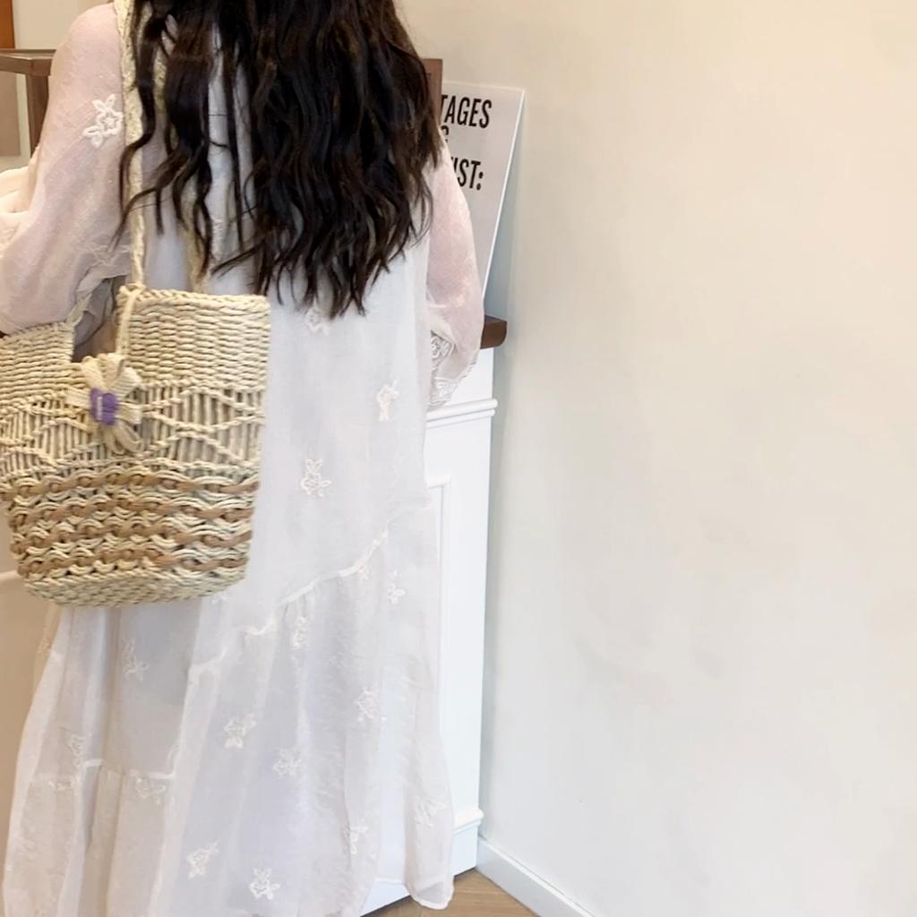 Straw Bag Women's Large Capacity Hollow Beach Woven Bag Shoulder Bag Tote Bag