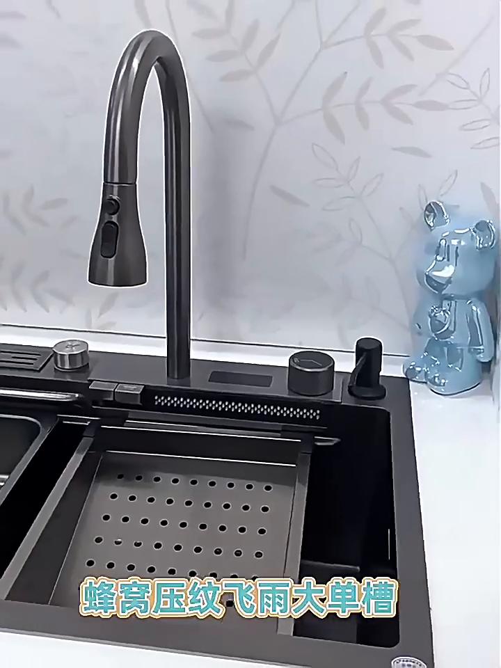 Kitchen Sink Waterfall Sink Temp Digital with cup washer Counter Controls Workstation Kitchen Sink single kitchen sinks Black