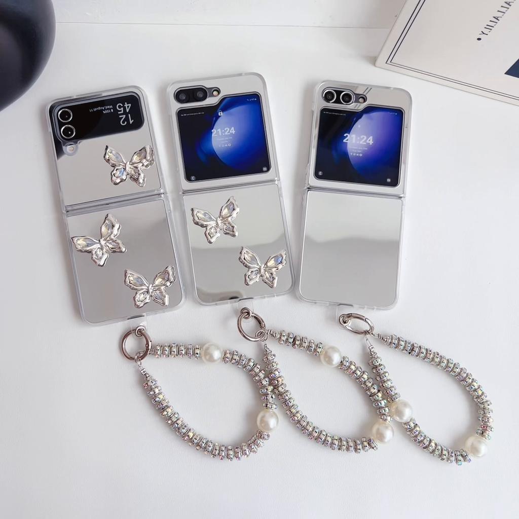 Samsung Folding Phone Case High Quality 3D Butterfly Strap Bracelet for Samsung ZFlip 5 ZFlip 4 ZFlip 3 All-inclusive Fall Protection Cover