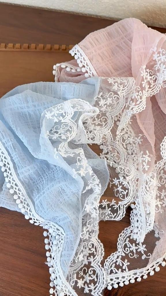 Французский кружевной треугольный шарф с цветами, бежевый зарубежный ретро-наряд, повязка на голову с пузырьковой каймой, сумка-стяжка, повязка на голову