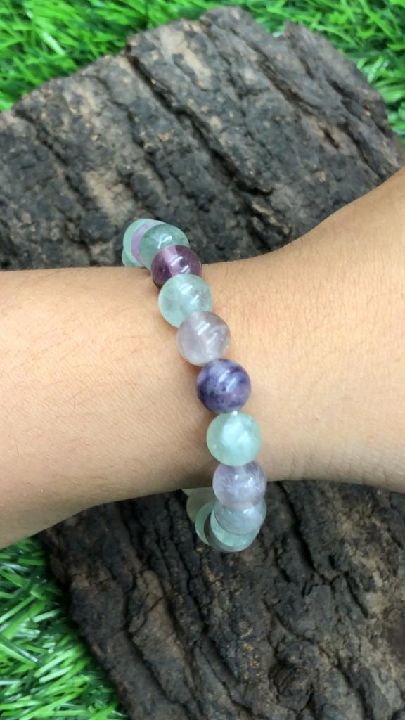 8mm Natural Multi Fluorite Gemstone Handcrafted Beads Jewelry Unisex Good-Luck Stretch Bracelet 7.5" For Birthday Gift RBB-31