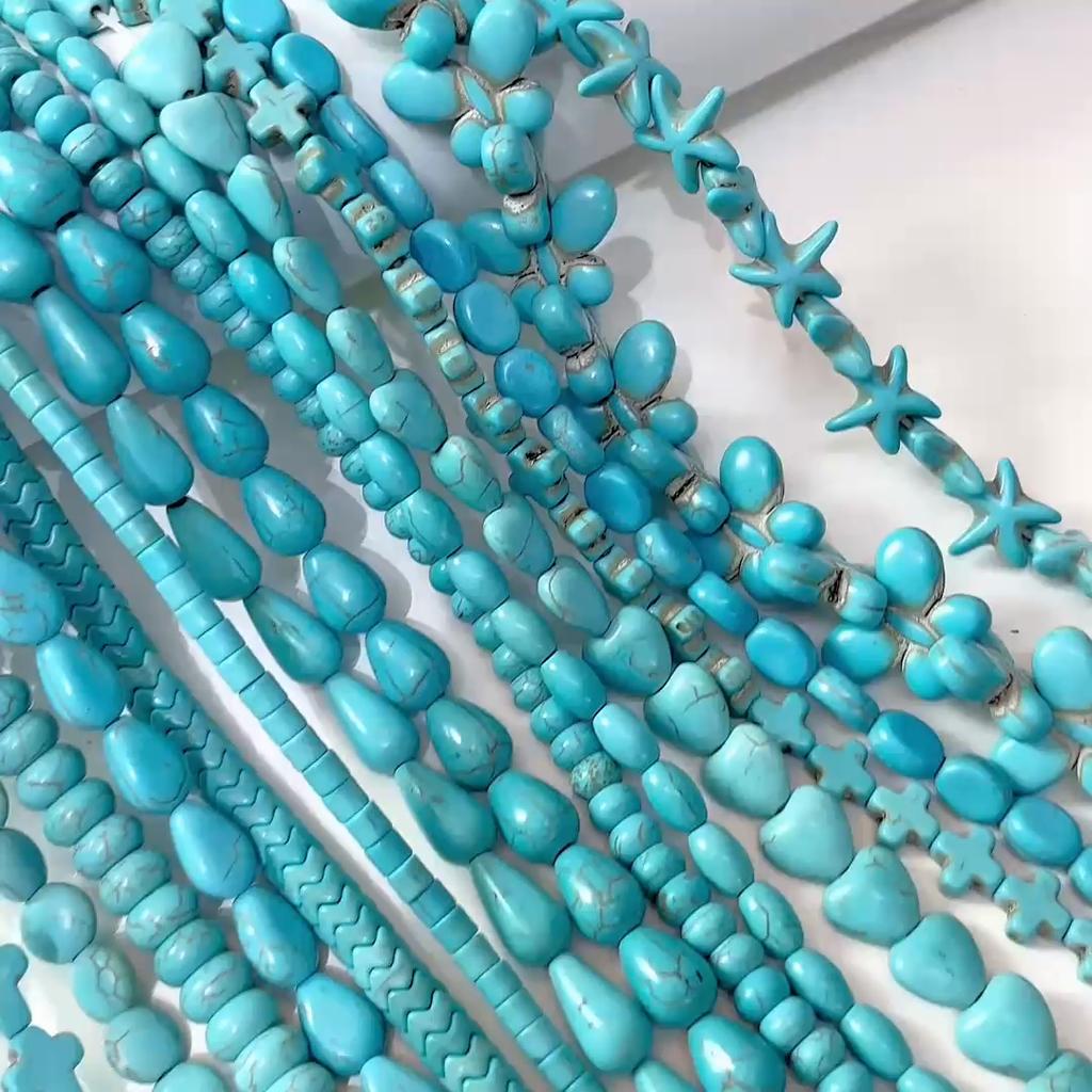 1 Strand 38CM Blue Turquoises Stone Chain Charm Beads Chain DIY Bracelet Necklace Jewelry Making