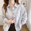 Autumn Women Striped Shirts Long Sleeve Pocket Embroidery Turn-Down Collar Office Lady Tops Loose Female Clothes