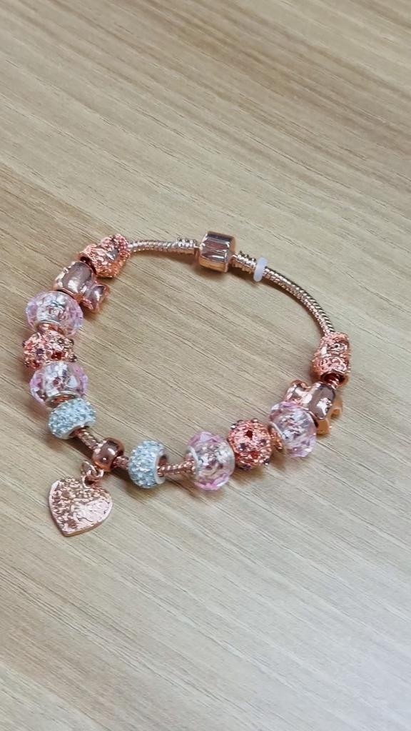Rose Gold Heart-Shaped Charm Bracelets Fashion Jewelry Beaded Bracelet Birthday Christmas Gifts For Girl Women
