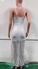 Lady Slip Dress V Neck Spaghetti Strap Backless Back Strapp Dress Zipper Closure Side Slit Sequin High Waist Maxi Dress for Wedding Birthday Party