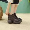 Johnature Women's Thick Soled Ankle Boots Genuine Leather Round Toe Handmade Retro Platform Shoes