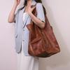 Vintage Women's Tote Bag Solid Color Large Capacity Shoulder Bag